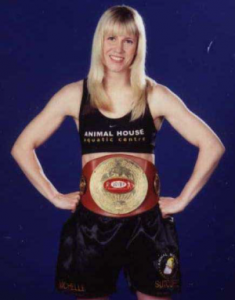 Michelle Sutcliffe with intercontinental WIBF title belt